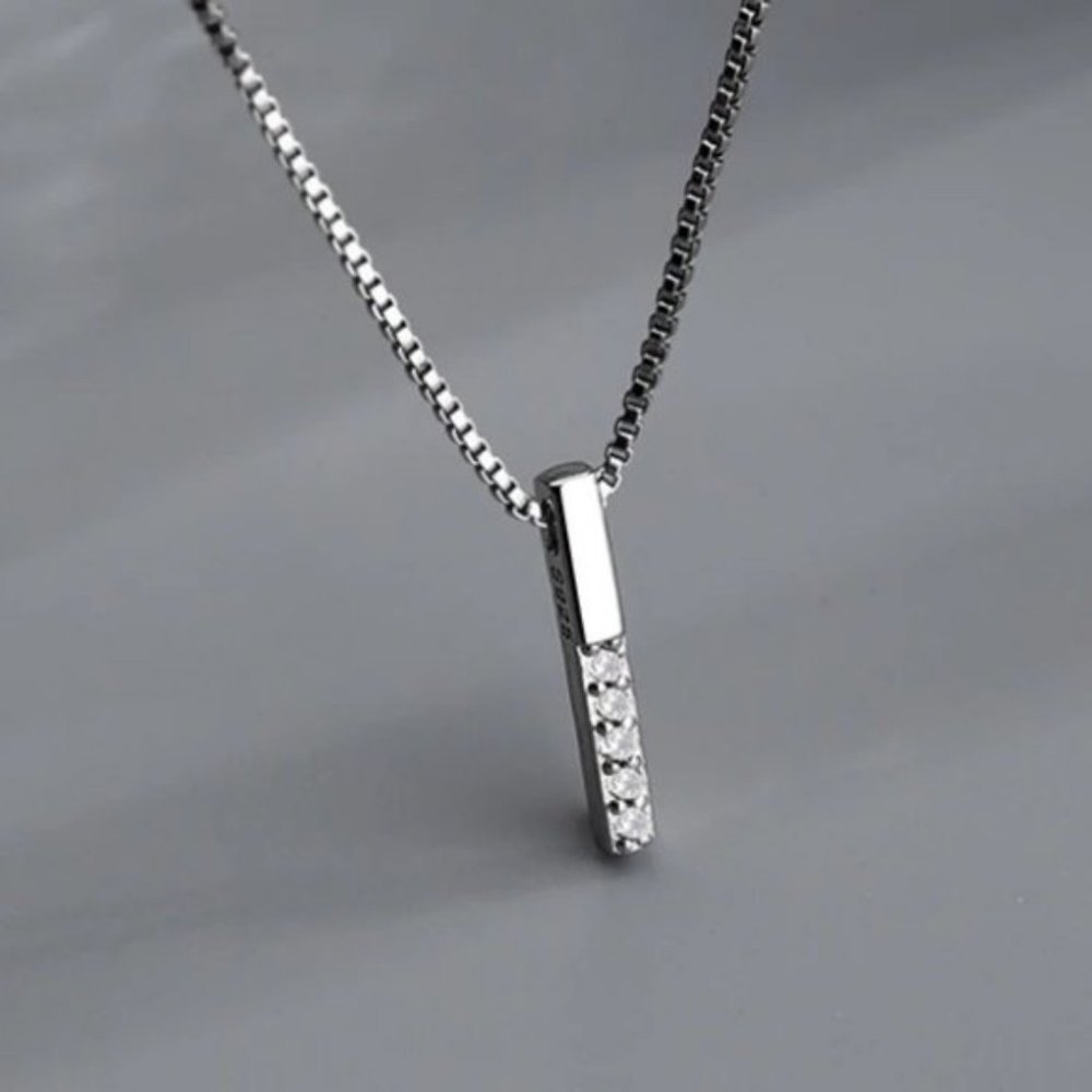 Gold Diamond Strip 925 Sterling Silver Necklace - Picture 3 of 14